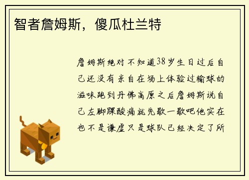 智者詹姆斯，傻瓜杜兰特